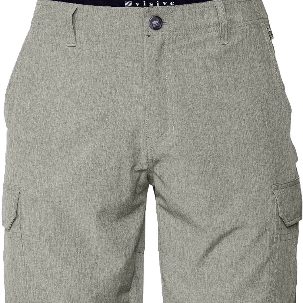 VISIVE MENS 33 HYBRID CARGO SHORTS SIMPLICITY IS KEY LAND OR WATER MILITARY GRAY